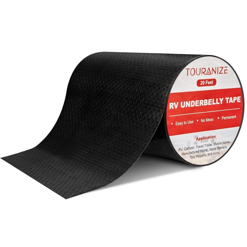 Touranize RV Underbelly Material RV Underbelly Tape, 6'' x 20' Waterproof Flex Belly Tape with Permanent Sealing Adhesive for Mobile Home, Camper Travel Trailer, Tear Repair Patch, Black - Image 1